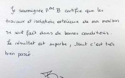 Avis clients Ecothermic : travaux d'isolation par l'extérieur de cette maison mitoyenne à Aurillac : finition crépi Granit Gris, entourage des fenêtres Basalte.